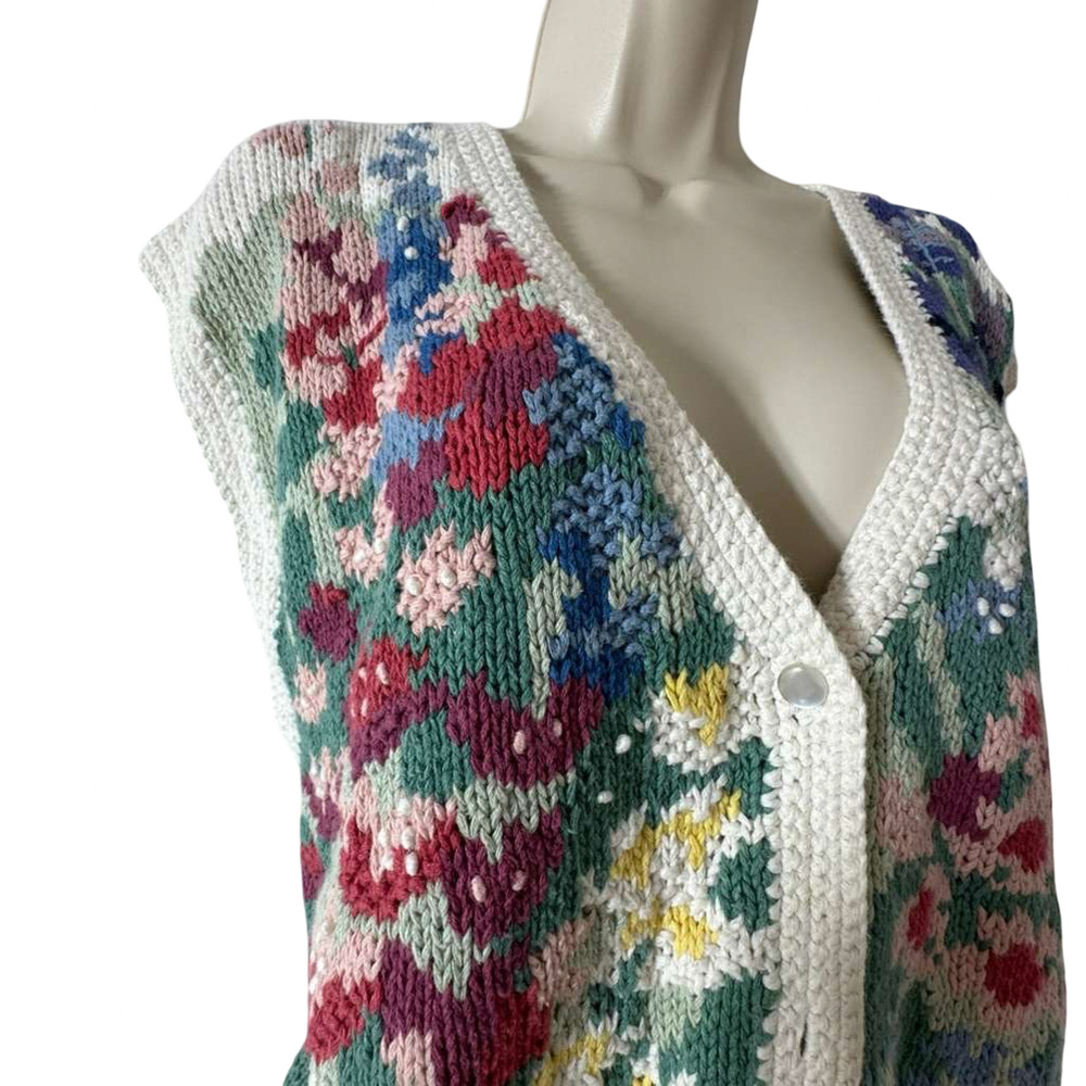 Orvis Womens Floral Cotton Blend Vintage Cottagecore Sweater Vest Cardigan XL - Picture 6 of 16